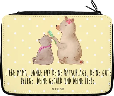 Produktbild von Mr. & Mrs. Panda Bleistiftetui Bär Kind - Gelb Pastell - Geschenk, Mäppchen, Mom, Mutter, Muttertag, Familie, Etui für Stifte, Federtasche, Federmäppchen
