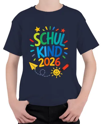 Productafbeelding van T-shirt voor kinderen, marineblauw, maat 128, geschikt voor basisschoolkinderen vanaf 2026, voor de start van het schooljaar, voor leerlingen in groep 1