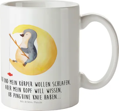 Produktbild von Mr. & Mrs. Panda Mehrwegbecher Pinguin Mond - Weiß - Geschenk, Neugierig, Süßigkeiten, schlafen, Kinderbecher, Haferl, Pott, Angel, Spruch, Trinklernbecher, Schlafzimmer