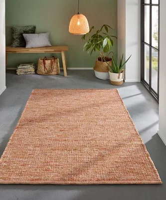 Imagen del producto de Unyqoos® Alfombra de lana Bokn: moderno corredor de terracota tejido a mano, 70x130 cm, diseño natural y resistente, con una sutil mezcla de colores