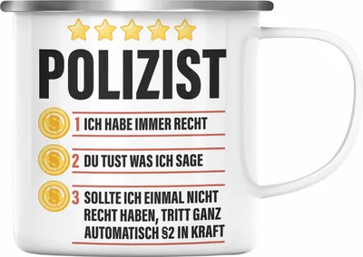 Produktbild von Trendation - Polizist Geschenk Emaille Tasse mit Spruch Geschenke Polizei Männer Lustig (Silber)