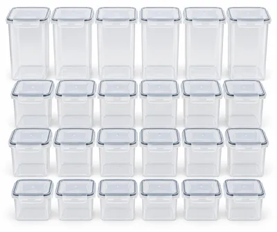 Imagen del producto de Relaxdays, juego de 24 recipientes de almacenamiento, varios tamaños, tapa hermética con sistema de cierre, etiquetas incluidas, contenedores transparentes para alimentos, Imagen generada por IA