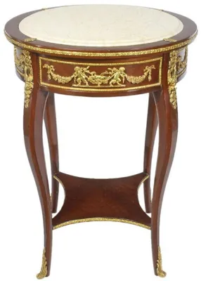 Produktbild von Casa Padrino Barock Beistelltisch mit Marmorplatte Braun / Gold / Creme Ø 45 x H. 75 cm - Runder Tisch im Barockstil - Barock Möbel