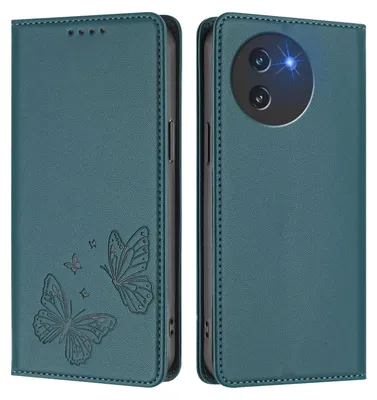 Obrázek produktu pro Kožené pouzdro pro Doogee Note 59 /Note 59 Pro, motýlí ražbou, peněženkové flip pouzdro se stojánkem Zelená