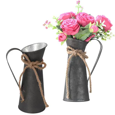 2er-Set Vintage-Metallvasen, Shabby-Milchkannen, Landhausstil
