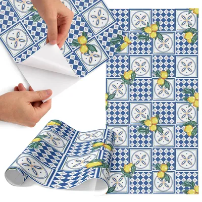 Produktbild von Möbelfolie 50x100 cm - Klebefolie Möbel - Selbstklebende Folie - Folie für Möbel - Möbelfolie Küche - Klebefolie Küche - Möbelfolie Schrank - Wasserdicht - Abwaschbar - Selbstklebend - Luftblasenfrei - Rückstandslos entfernbar - Zitronenmuster