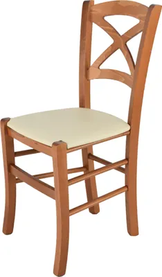 Produktbild von t m c s Tommychairs - Stuhl CROSS für Küche und Esszimmer, robuste Struktur aus lackiertem Buchenholz im Farbton Kirschholz und gepolsterte Sitzfläche mit Kunstleder in der Farbe Elfenbein bezogen