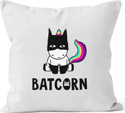 Produktbild von Kissen-Bezug Batcorn Einhorn Unicorn Kissen-Hülle Deko-Kissen Baumwolle MoonWorks® weiß 40cm x 40cm