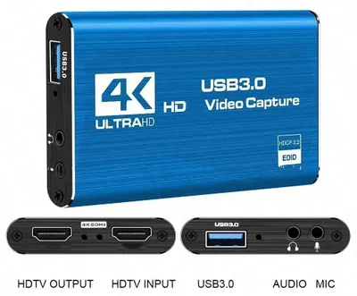 Produktbild von 4K-USB-Video-Capture-Card, HDMI, 1080p 60 Hz, USB 3.0, Videoaufnahme für PS4, OBS und Live-Streaming, Blau