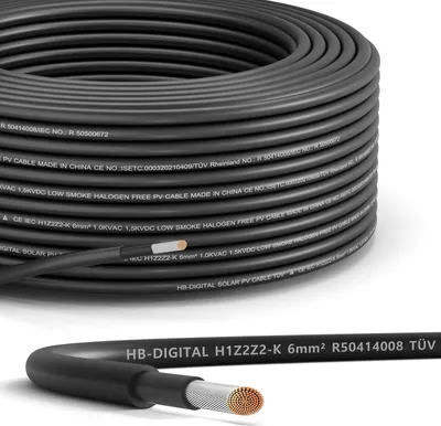Produktbild von 50m Solarkabel 6 mm² H1Z2Z2-K Photovoltaik Kabel für Solaranlagen schwarz