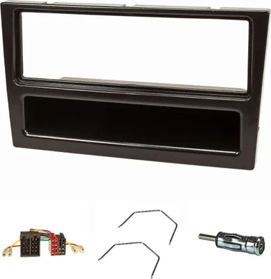 Produktbild von Radioblende Set kompatibel mit Opel Corsa C Combo Omega B Vectra C Meriva schwarz mit Radioadapter ISO Antennenadapter ISO DIN Entriegelungsbügel
