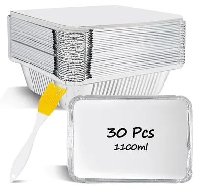 30 Alu-Grillschalen mit Deckel, 1100 ml, 22x16x5 cm