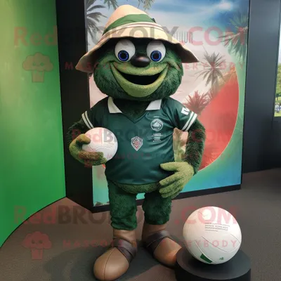Productafbeelding van Forest Green Rugby Ball mascotte REDBROKOLY kostuum karakter gekleed met een bermudabroek en omslagdoeken