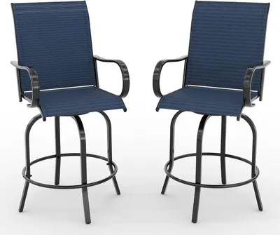 Produktbild von Outdoor-Barhocker, 2er-Set - 360° Drehbar - UV- und feuchtigkeitsbeständiger Textilene-Stoff - Gepolstert - Metallgestell - Tresenhöhe - Blau