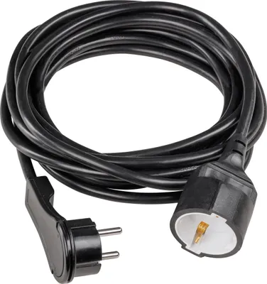 Zdjęcie produktu dla Przedłużacz AS SCHWABE PVC z wtyczką płaską ze stykiem uziemiającym i złączem styku uziemiającego (230V - 16A - IP20 - kabel 5m) - w kolorze czarnym (50522)