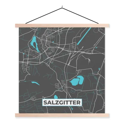 Produktbild von MuchoWow® Textilposter Karte - Stadtplan - Salzgitter - Deutschland - Blau 60x60 cm mit holzfarbenen Rahmen - Wanddekoration