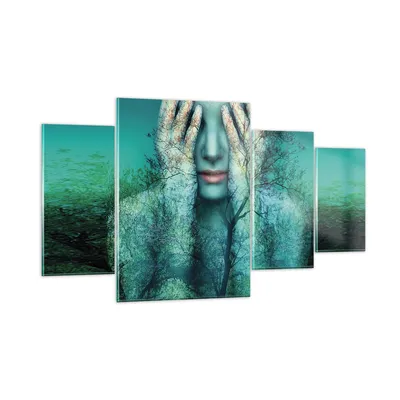 Produktbild von Bilder auf glas - 4 Teile - Frau Natur Grafik - 160x90cm - Glasbilder - Wandbilder - Bilder - zum Aufhängen bereit - Wanddekoration aus Glas - Glas Bilder - Wandbild auf Glas - GDL160x90-4254