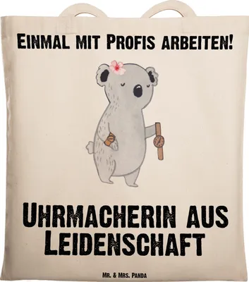 Produktbild von Mr. & Mrs. Panda Tote Bag Uhrmacherin Leidenschaft - Transparent - Geschenk, Shopping Tasche, Jutebeutel, Laptoptasche, Einkaufstasche