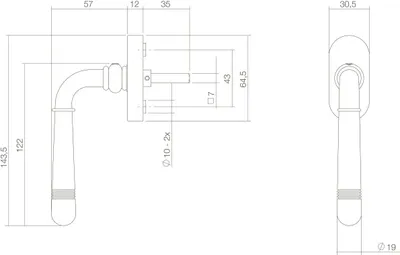 Produktbild von Messing Optik Fensterbeschlag Modell Dresden Fenstergriff 7x35mm Vierkant 45° Rasterung