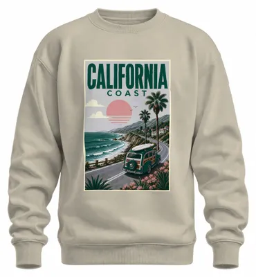 Zdjęcie produktu dla Bluza z kapturem w stylu vintage, motyw: surfing na wybrzeżu Kalifornii, zachodnie wybrzeże, naturalny kolor, rozmiar XXL