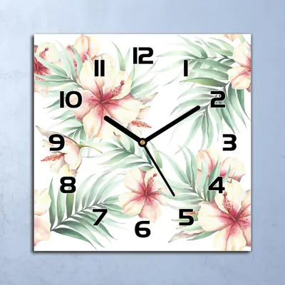 Produktbild von Wanduhr Echt-Glas-Küchenuhr Hawaii Blumen Quarz Lautlos 30x30 Deko Bilder