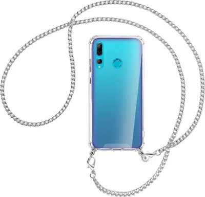 Produktbild von Handykette Backcover-Schutzhülle mit Band (Metall silberfarben) für Huawei P Smart Plus 2019 - silberfarbene Kette