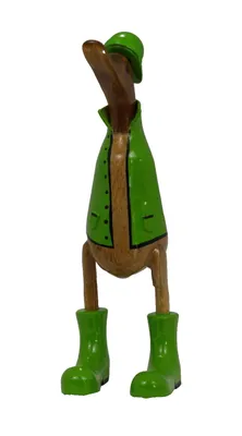 Produktbild von Deko Ente Holz Laufente Stiefel Hut Regenjacke Gans Vogel Objekt Figur Skulptur