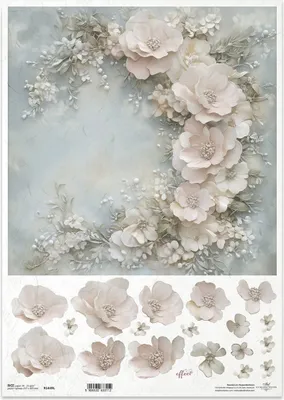 Immagine prodotto di Carta di riso per decoupage carta artigianale per decoupage A3 R1449L Fiori 3D