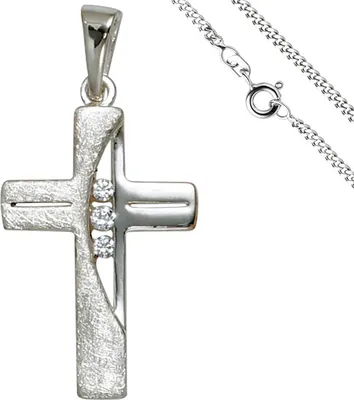 Produktbild von JOBO Anhänger Kreuz 925 Silber 3 Zirkonia Kreuzanhänger Silberkreuz mit Kette 50 cm
