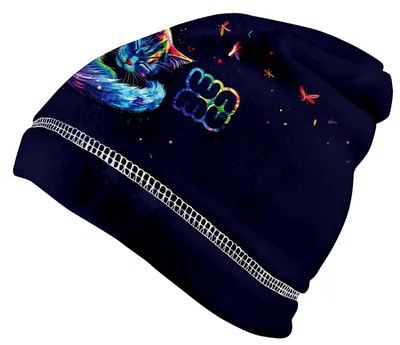 Productafbeelding van Kinderfleece muts WAMU, regenboogkat, donkerpaars, maat: M