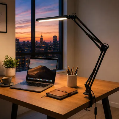 Produktbild von LUMILED LED Schreibtischlampe klemmbar 12W Dimmbar 3 Lichtfarben 10 Helligkeitsstufen Klemmleuchte mit Schwenkarm USB 400Lm Speicherfunktion Arbeitslampe Tischlampe Schwarz