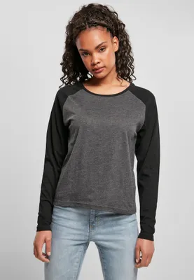 Zdjęcie produktu dla Damska koszulka z długim rękawem Urban Classics Ladies Contrast Raglan Longsleeve, kolor grafitowy/czarny – rozmiar M