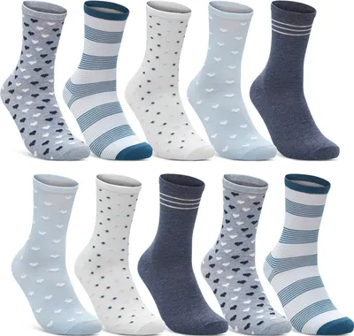 Produktbild von 10 Paar Damen Socken Mehrfarbig Streifen Punkte Herzen Maritim Baumwolle - 34924 (39-42)