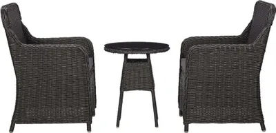 Image de Mobilier de bistro 3 pcs avec coussins Résine tressée Noir