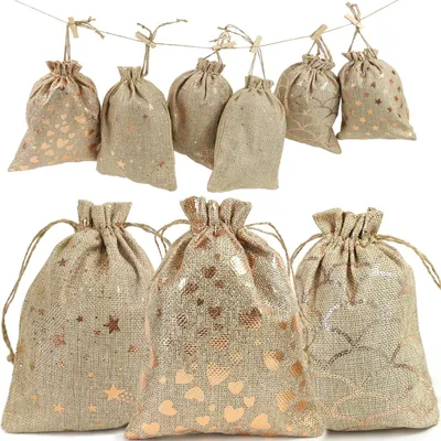 Image de Calendrier de l'Avent à remplir - Calendrier de l'Avent 2024 en tissu, sac en jute réutilisable, avec 24 étiquettes