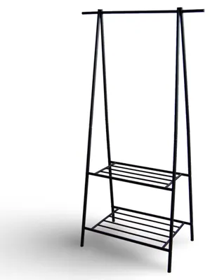 Produktbild von Kleiderständer 85x42x158cm Metall mit 2 Ablagen schwarz Garderobe Kleiderstange Kleiderbutler Jackenständer Handtuchhalter Badezimmerregal