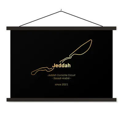 Produktbild von MuchoWow® Textilposter F1- Jeddah - Rundkurs 90x60 cm mit schwarzem Rahmen - Aufhängungssatz