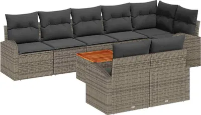 Immagine prodotto di Set da giardino composto da 9 pezzi, colore grigio, in rattan sintetico
