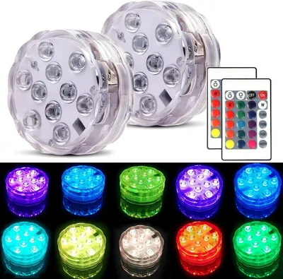 Immagine prodotto di Lampade subacquee RGB a LED - 2 pezzi - con telecomando - impermeabili IP68 - per acquari e stagni