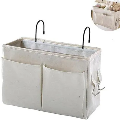 Produktbild von Nachttisch-Tasche - Aufbewahrungstasche für das Bett - Hängender Organizer - Hängender Aufbewahrungsbehälter - Hängende Bettasche - Bettorganizer - Aufbewahrungstasche für das Bett - Aufbewahrungsboxen - Aufbewahrungsbehälter - Aufbewahrungsboxen - Organizer - Für Bücher, Zeitschriften, Telefon, Fernbedienung, Kopfhörer - Beige