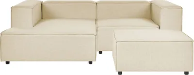 Produktbild von BELIANI Ecksofa mit Ottomane Beige Leinen L-förmig 2-Sitzer Modulsofa Rechtsseitig Wohnzimmermöbel Modern Wohnzimmer Salon Wohnecke Sitzecke