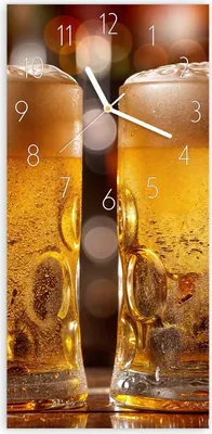 Produktbild von Wanduhr aus Glas mit Motiv Zwei Bierkrüge- 30 x 60 cm - inkl. Aufhängesystem