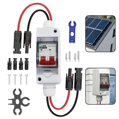 Productafbeelding van DC-schakelaar voor zonnepanelen, zekeringautomaat, vermogensschakelaar, 2-polig, 32A, leidingbeveiligingsschakelaar, DC-schakelaar voor zonnepanelen, zekeringautomaat, 260mm kabel