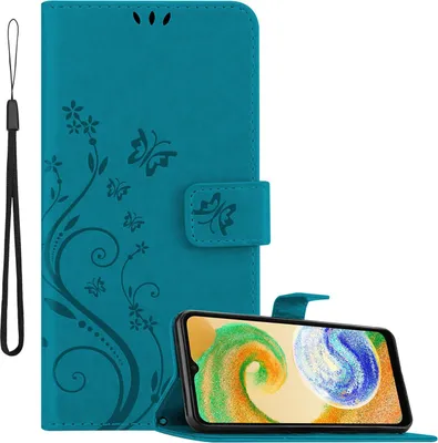 Produktbild von Cadorabo Hülle für Samsung Galaxy A04s / A13 5G / M13 5G in FLORAL BLAU Schutzhülle im Blumen Design mit Magnetverschluss, Standfunktion und Kartenfächern Flip Case Flower Cover Etui Handy Klapp Hülle Book Tasche