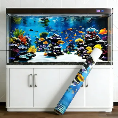 Imagen del producto de Póster de fondo para acuarios, de PVC, 120 x 40 cm, reutilizable, para acuarios