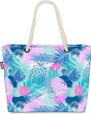 Produktbild von VOID Ananas Obst Früchte Blau Strandtasche Shopper 58x38x16cm 23L XXL Einkaufstasche Tasche Reisetasche Beach Bag