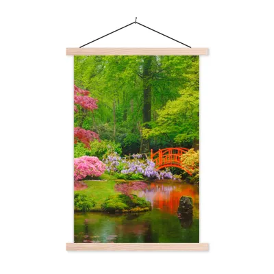 Produktbild von MuchoWow® Textilposter Brücke - Japanisch - Botanisch - Bäume - Blumen 40x60 cm mit holzfarbenen Rahmen - Poster