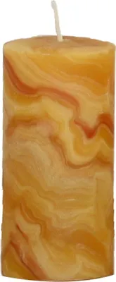 A close-up, studio shot of a marbled candle.