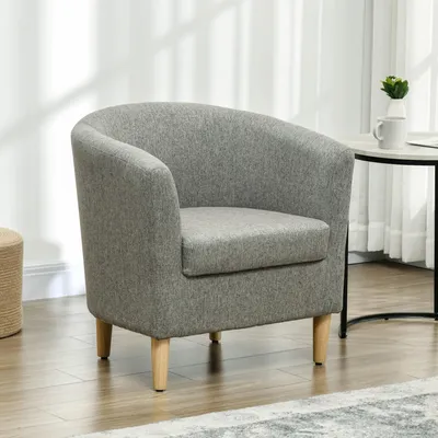 Image de Fauteuil moderne avec un aspect lin, pieds en bois, dimensions 74x63x73 cm, couleur gris