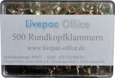 Produktbild von 500 Musterbeutelklammern / Rundkopfklammern / vermessingt